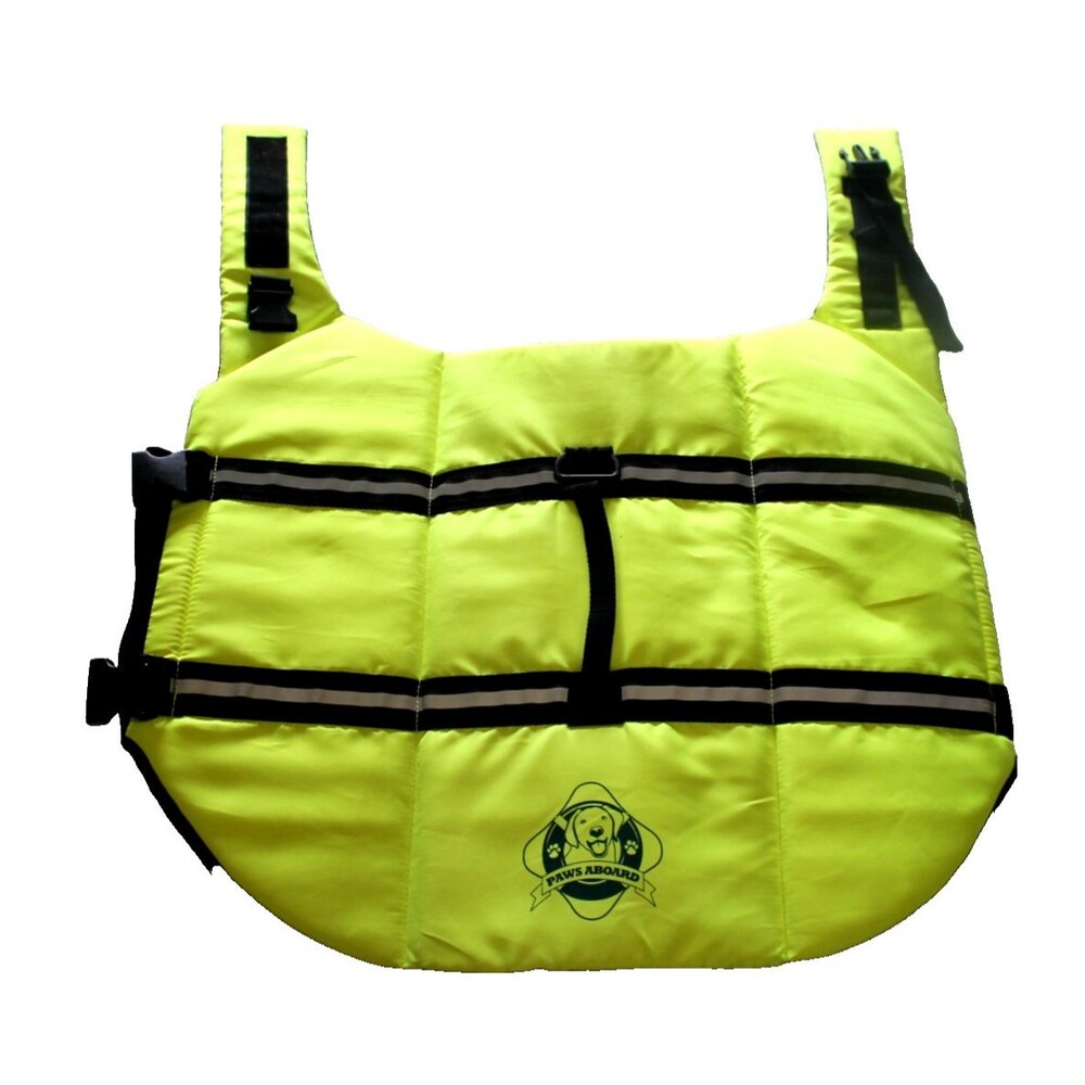 PAWS ABOARD DOG LIFE JACKET Safety Large NEON YELLOW ADJUSTABLE STRAPS BOATING
